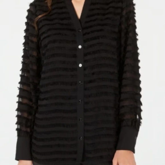 Alfani White Textured Blouse V-Neck Long Sleeve - Picture 2 of 16